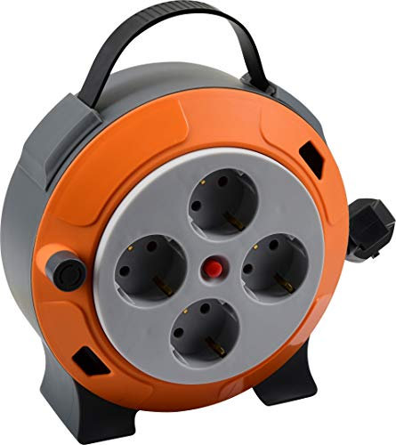 Meister 7435990 Kabelbox H05VV-F3G1,5, IP20 - Cable de 5 m - Interruptor de protección térmica - Interior / Carrete de cable con 4 enchufes / Caja de cables con protección táctil / Rodillo
