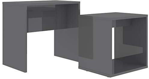pedkit Coffee Table Set, Nest of 2 Side Tables Morden Sofa Table, Living Room, Bedroom or Office High Gloss Grey 48x30x45 cm Chipboard