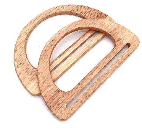 POFET 2 uds., Mango de madera en forma de D, reemplazo para bolsos hechos a mano, bolso, asa, marco encantador, lona, ??bolso de compras