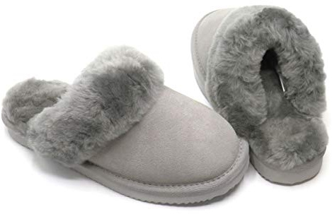 Lammfell Hausschuhe Damen Pantoffel Australisches Lammfell beige grau cognac braun mit comfort Sohle - sehr warm