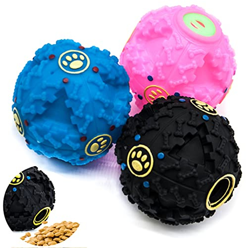 Petopedia 3 x Hundebälle [8 cm] interaktives Hundespielzeug gegen Langeweile, Leckerli-Spender, aufregender Klang, Leckerli-Spielzeug, Zahnreinigung, bissfest, Kauspielzeug für Hunde (3 Bälle (je 1