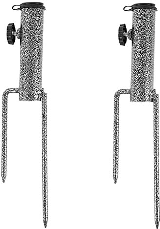 Eidoct 2 piezas de anclaje de acero para sombrilla de patio, soporte para sombrilla de playa, soporte de tornillo de hierba de tierra con 2 tenedores para césped, patio, al aire libre, playa, pesca