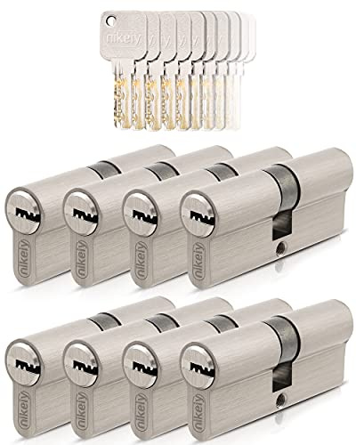 GERCAR Pro 8 cilindros de cierre 30/30 con cierre uniforme, juego de 8 cilindros de perfil, incluye 40 llaves, cerradura de puerta de 60 mm, 8 cilindros