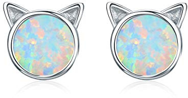 TIZU Katt opal örhängen 925 sterling silver allergivänliga örhängen för kvinnor flickor