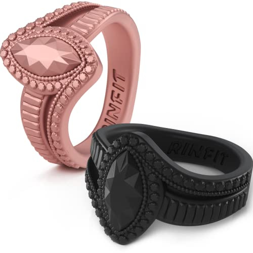 Rinfit Silikonringe für Frauen – Versprechen Silikonring Frauen – Gummi-Eheringe – Silikon-Eheringe Damen – Marquise- und Birnen-Kollektionen, UK-Größe 5, Silikon, Kein Edelstein