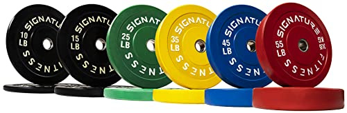 Signature Fitness Olympische Hantelscheiben mit Stahlnabe, 5,1 cm, Set mit 117,9 kg (2 x 4,5/6,8/11,3/15,9/20,4/25,9 kg), farbig