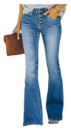 Sawmew Damen Schlaghose Y2K Mode High Waist Bootcut Pant Weite Bein Boyfriend Stretch Skinny Jeans Hosen Vintage Leopard Jeanshose Schlagjeans Streetwear (Color : Blue, Size : M)