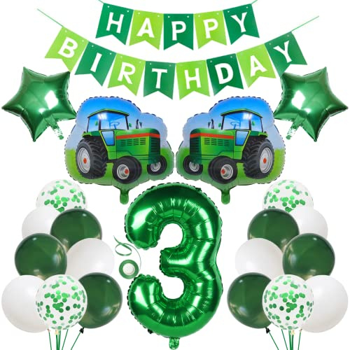 Traktor 3. Geburtstag Junge Deko mit Happy Birthday Girlande und Luftballons