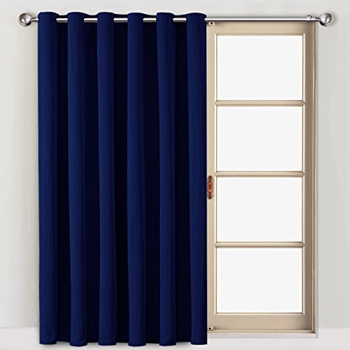 Hafaa Eyelet Blackout Curtain 66 x 84 Inch Thermal Insulated Ring Top Curtains for Living Room Noise Reduction Single Panel Door Curtain – Navy