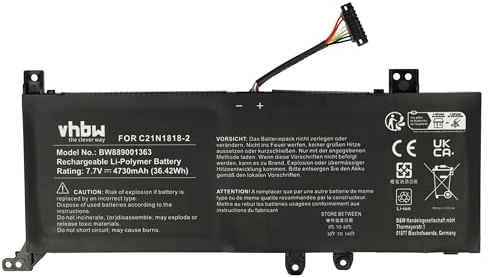 vhbw Batterie Compatible avec ASUS X515EP | X515F, X515FA, X515J, X515JA, X515JAN, X515JF, X515JP ordinateur portable (4730mAh, 7,7V, Li-polymère)