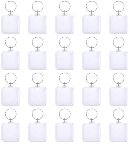 Lot de 20 Porte-clés Vierges en Acrylique Transparent avec Anneau Fendu - 4 x 4 cm