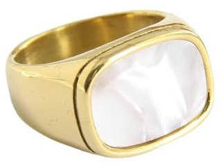 Daesar Herren Ring Personalisiert, Ringe Edelstahl 14MM mit Muschel Siegelring Gold Ring Große 52 (16.6)