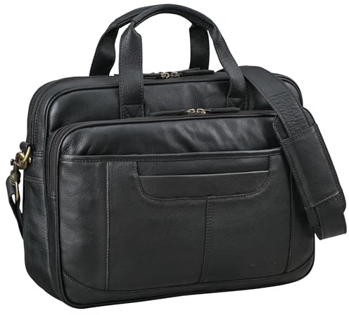 STILORD Quest Aktväska Herr Läder Laptoptasche 15,6 Tum Axeltask Vintage Dokumentväska Stor Arbetsväska Damer för Business Uni Farbe:Svart