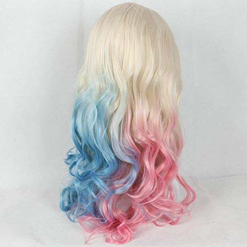 HBYLEE-Wig for cosplay Harley Quinn Wig Cosplay White Blonde 60 Ombre Half Pink/Half Blue Lace Front Wigs for Women Synthetic Long Wave Drag Queen Wigs 24 Inches