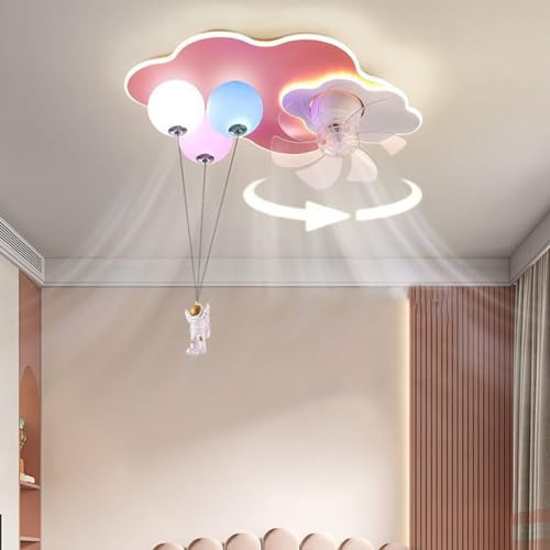 Deckenventilator Mit Beleuchtung Und Fernbedienung LED Deckenleuchte Kreative Baiyun-BallonDesign Jungen Und Mädchen 6 Geschwindigkeite Dimmbar Mit Fernbedienung Ventilator Deckenlampe ( Color : Pink