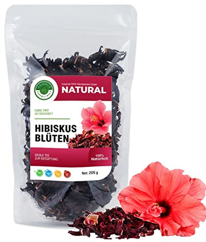Natural Welt Hibiskustee ganz getrocknet 205 g I Premium qualität hibiskusblüten I leicht säuerlich-fruchtiger Geschmack I aus Ägypten (1)