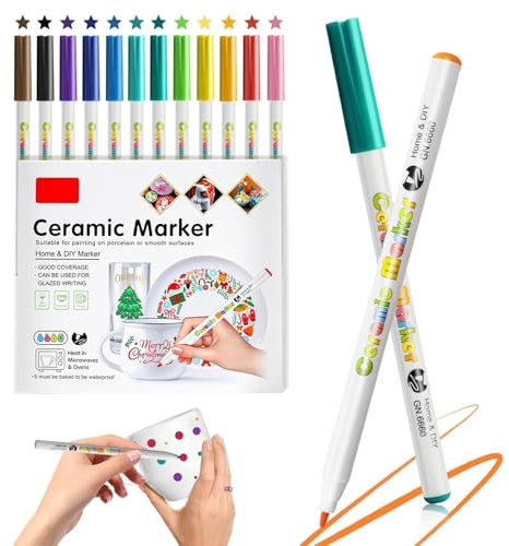 12 Farben Porzellanstifte, Porzellanstifte Spülmaschinenfest Marker Stifte Steine Bemalen Set Acrylstifte Wasserfester Permanent Acrylmarker Acrylic Paint Marker Stifte für Steine Keramik Glas