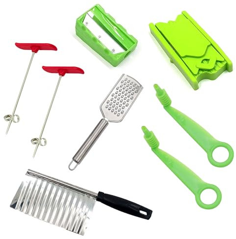 Hayaww 8 in 1 Karottenschärfer,Gurkenschneider,Spiralschneider,Wellenmesser Edelstahl,Kartoffelschneider Messer,Gemüsehobel,Hobelix,Kartoffel Spiralschneider,Spiralmesser,Käsereibe,für Obst,Chips