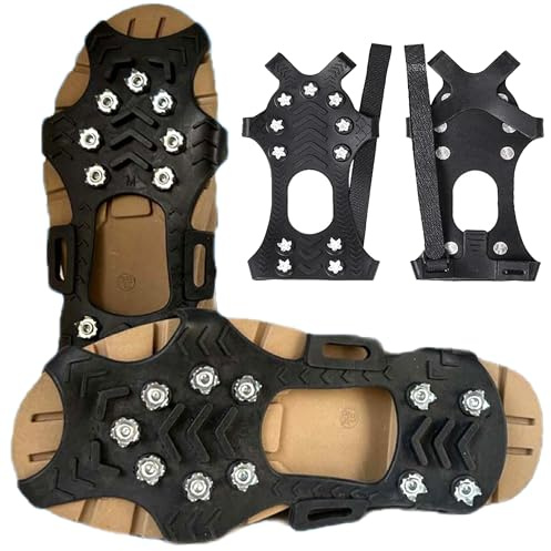CHENNAN 1 Paires Chaussures à Antidérapants pour L'extérieur Pinces, Crampons à Glace pour Bottes avec 11 Pointes de Chaussures, Anti-Dérapant, pour la Marche, Randonnée, Alpinisme en Hiver (A1)