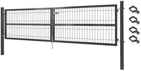 V2Aox Gartentor Tor Gartenzaun Zaun 300x80 cm Doppelflügelig Gartentür aus Metall für Stabmattenzaun Abschließbar inkl. Pfosten Grau