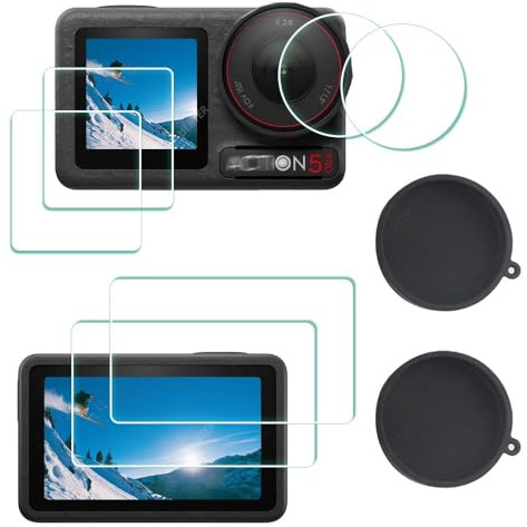 ULBTER Protection d'écran pour DJI Osmo Action 5 Pro + capuchon d'objectif [2 + 6 pièces], 0,3 mm, dureté 9H, protection en verre trempé, anti-rayures, anti-bulles