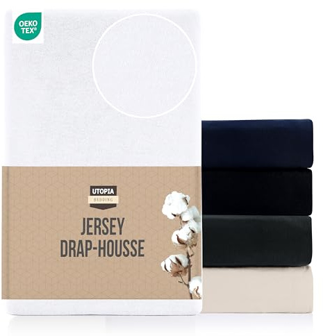Utopia Bedding - Sábana Bajera de Jersey - Polialgodón - Bolsillo Profundo de 25 cm (180 x 200 cm, Blanco)