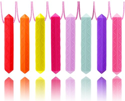 GNAWRISHING Chew Necklaces for Sensory Kids 8 Pcs Diamond Shape Sensory Chewy Toys for Autism Girls, ADHD Toddler, Adult
