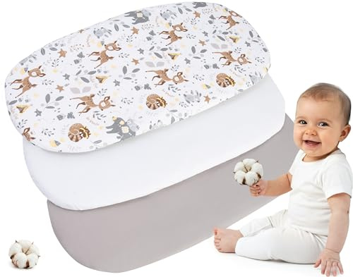 Medi Partners Baby Spannbettlaken Kinderwagen Laken 86x40 3-Pack Bettlaken Stubenwagen - 100% Baumwolle Fitted Sheet für Beistellbett Babybett Bezug (REH-Weiß-Graue)