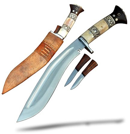 25,4 cm lange Klinge, handgeschmiedeter Khukuri-Machete-kukri – handgefertigter nepalesischer Khukuri, inklusive Karda- und Chakmak-Vollzapfen-Knochen und Palisander-Griff, Lederscheide, für den