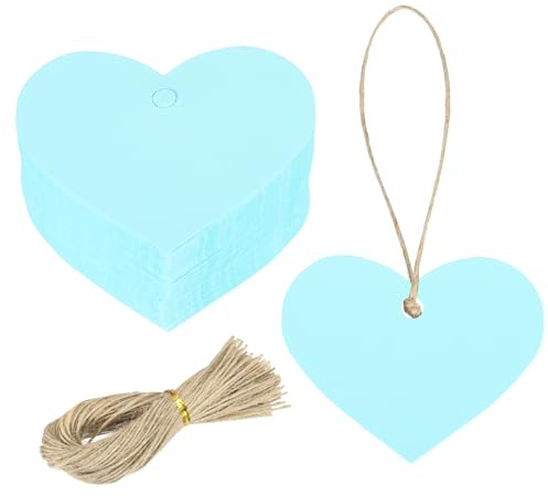 QUARKZMAN 100 Stück Geschenkanhänger mit Schnur 2,2 x 2,6 Zoll Blaue | Kraftpapier, Blanko Hängeetiketten Herzform Papieretiketten, Für Preisetiketten Weihnachten DIY Basteln, Geschenkanhänger