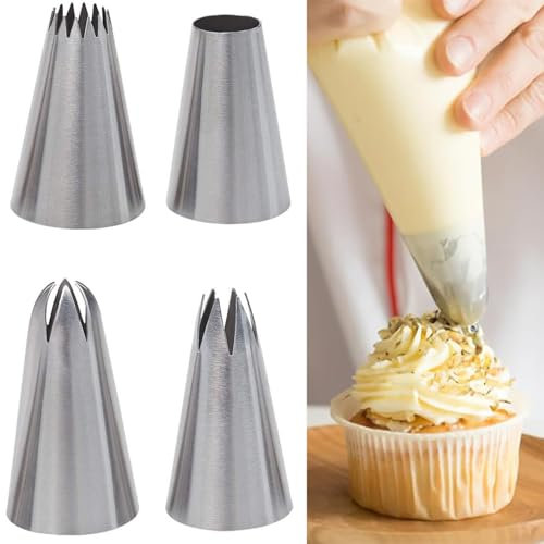 Juego de 4 boquillas de acero inoxidable para glaseado de pasteles, boquilla grande, decoración de pasteles para hornear, galletas, crema, magdalenas