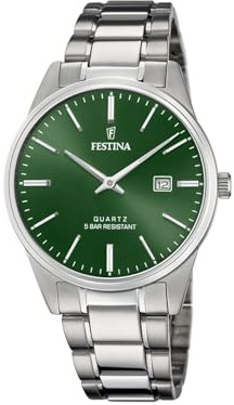 Festina Reloj Hombre Analógico de Acero Inoxidable 316l Plateado - Movimiento de Cuarzo - Calendario - Cristal Mineral de Alta Resistencia - Resistente al Agua 5 ATM F20511/5