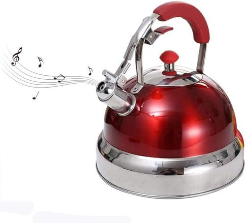OZBMA Bouilloire sifflante en Acier Inoxydable de 5 litres - Théière sifflante Moderne pour cuisinière, Bouilloire à Eau avec poignée Ergonomique, Bouilloire sifflante Rouge pour cuisinière