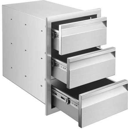 Dreifache Schublade aus Edelstahl mit Griff für Außenküche, Außenküche, Schubladen für Terrasse, Grillstation, 35,5 x 53,3 x 58,4 cm