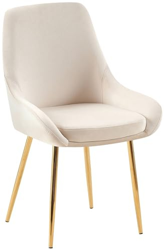 CLP Esszimmerstuhl grau Elmira, gepolstert mit Armlehne, Stabiler Metallrahmen, pflegeleichter Samtbezug, Küchenstuhl modern | Farbe Creme Material Gestell Metall Gold