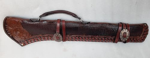 Handgefertigte Western-Lederscheide, 86,4 cm, Gewehrscheide – gedrehtes Blumen-Design mit Griff und Schnallenriemen – robuster Pferdesattel Waffenkoffer