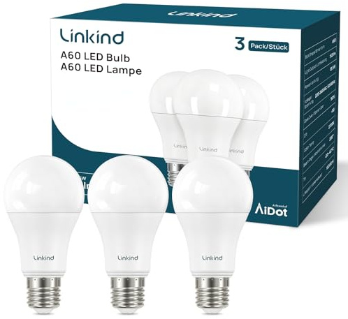 Linkind E27 Screw Bulbs 13.5W, Daylight 5000K E27 LED Bulb, 100W Equivalent 1560LM, Large Screw in LED Light Bulb, Energy Saving ES GLS Bulbs for Lamps, Non-Dimmable, Pack of 3