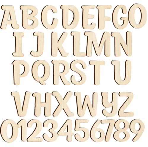 124 Stück Holzbuchstaben, 2,5 cm Buchstaben aus Holz, unbehandelte Holzbuchstaben zum Basteln und Bemalen für Scrapbooking, Hochzeit, Weihnachtsdeko und DIY-Projekte