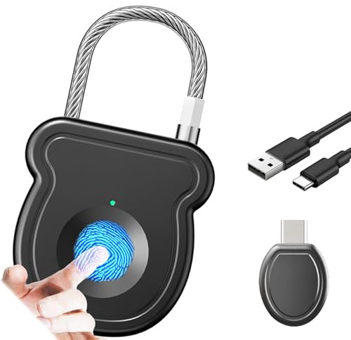 Bstsilver Lucchetto con impronta digitale per armadietto da palestra con chiave USB, serratura biometrica per 20 utenti, per bagagli, zaino, valigetta degli attrezzi, valigia, borsa con cerniera
