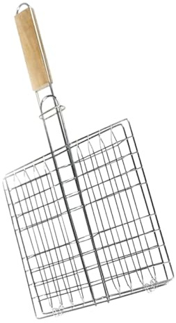 Abaodam Panier à Poisson Cuit au Barbecue en Acier Inoxydable Manche Bois | Surface Lisse, Nettoyage Facile, Poignée Isolante, Usage Pique-niques et Cuisson Extérieure