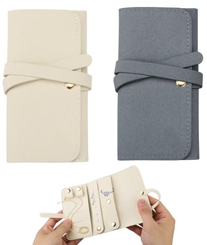 Diakey Reise-Schmuck-Organizer, faltbar, verhedderungsfreie Aufbewahrungsrolle für Ohrringe, Halsketten, Ringe, kleine Schmucktasche für Damen, 2 Stück