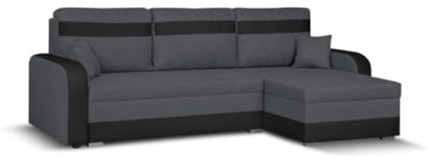 SENTO TRADE Ecksofa mit Schlaffunktion, Bettkasten, L-Form Eckcouch, Schlafsofa, Bonellfederkern, CONDI (grau-schwarz)