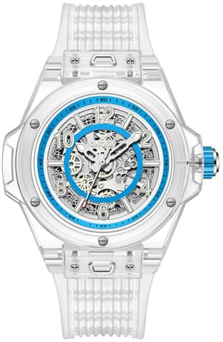 DAXIAOYU Orologio meccanico automatico scheletro cavo di modo per gli uomini unico caso trasparente impermeabile cinturino in silicone orologio da polso sportivo