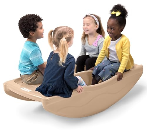 Simplay3 Two Sided Rock and Roll Teeter Totter Seesaw and Climbing Bridge, Fits up to Four Children and Kids for Rocking and Climbing - Indoor/Outdoor, Made in USA (Latte)