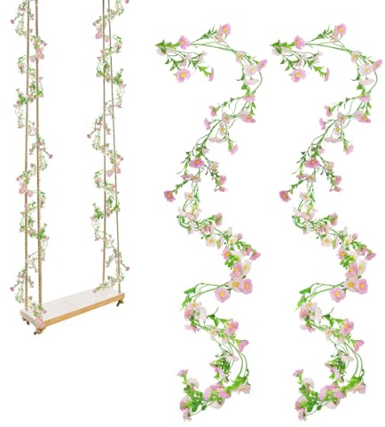 Pamtns 2 Stück Künstlich Blumengirlande 2m Gänseblümchen Deko Rosa Künstliche Blumen Kunstblumen Wie Echt Deko Blumenranken Seidenblumen Artificial Flowers für Wand Outdoor Garten Hochzeit Party