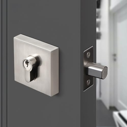 Cerradura invisible para puertas de madera interiores, mecanismo de bloqueo de llave de un solo lado, construcción de aleación de zinc para privacidad y seguridad (cuadrado plateado)