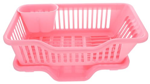 Lurrose Household Draining Rack Tableware Basket with Drainage Design Simple Style Dish Drying Rack for Kitchen Counter Practical Multi-Purpose Bowl Holder Easy to Use and Clean Pink Small