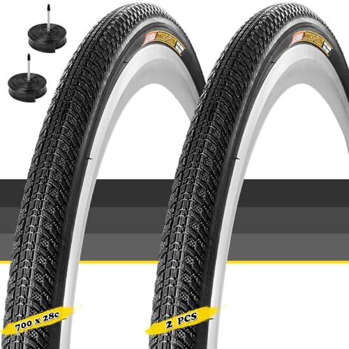 2PC 700x28c Neumático y Cámara Presta, 700-28c Neumático Carretera Alta Presión, 700 28 c Juego 700c Resistente con Válvula 48mm para Bici Carretera Gravel 28-622