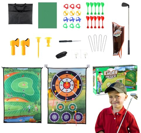 Jeu de golf Chip and Stick, jeu de chipping de fléchettes de golf | Tapis de frappe double face multi-usage,Kit complet de tapis d'entraînement de Golf avec jeu de puces de bâton de fléchettes pour jo