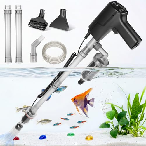 hygger Aquarium Gravel Cleaner Battery Powered Water Changer 2000L/H | 15W Electric Fish Tank Vacuum Gravel Remove Dirt Wash Sand Automatic Manual Dual Mode Adjustable Length